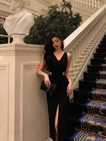 Sheath V Neckline Date Night Dress Black Prom Dresses Party Dress Birthday Outfits SD809